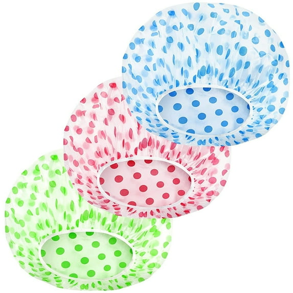 Bxaolu Shower Cap, 3 Pcs Waterproof Reusable Shower Caps Bath Hair Hat for Women Men, Colorful Dotted