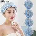 thumbnail image 1 of Bxaolu Shower Caps for Women, 4 PCS Elastic and Reusable Bath Caps, Double Layers Shower Cap, Waterproof Bathing Shower Caps, Washable Hair Bath Hat - Blue, 1 of 9