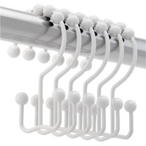 Bxaolu Shower Curtain Hooks Rings, Rust Resistant Metal Double Glide Roller Shower Hooks Rings for Bathroom Shower Rods Curtains, Set of 12 Hooks - White