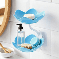 Bxaolu Shower Soap Dish Holder, Soap Holder with Drain, 2-Tier Wall Mounted Soap Container for Shower, Bathroom, Bathtub, Kitchen Sink, Blue