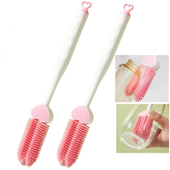 Bxaolu Silicone Bottle Brush, Water Bottle Cleaner Brush with 11.5" Long Handle, Perfect for Cleaning Narrow Neck Containers, Vacuum Sports Bottle, Tumblers, Flask, Glassware (1 Pack, Pink)