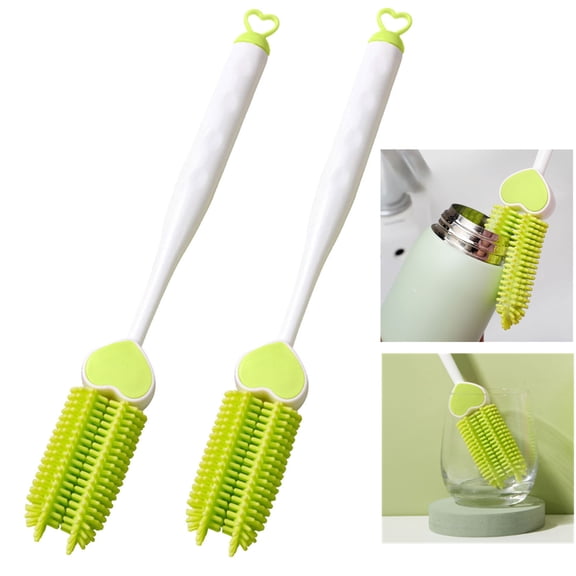 Bxaolu Silicone Bottle Brush, Water Bottle Cleaner Brush with 11.5" Long Handle, Perfect for Cleaning Narrow Neck Containers, Vacuum Sports Bottle, Tumblers, Flask, Glassware (1 Pack, Green)