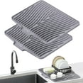 thumbnail image 1 of Bxaolu Silicone Dish Drying Mat for Kitchen Counter, 15.75" x 13" Dish Drying Pad, Non-Slip Drain Pad with Built-in Drain, Easy to Clean,Eco-friendly, Heat Resistant Stone Drying Mat(2Pack, Grey), 1 of 9
