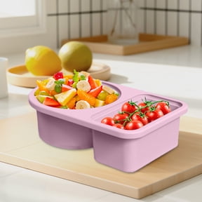 Bxaolu Silicone Reusable Snack Containers with Lids, 2-Compartment Small Snackle Box Container for Salad Sauce, Seasoning&nbsp;Containers with Lids for Kitcehn, Travel, Picnic, Pink