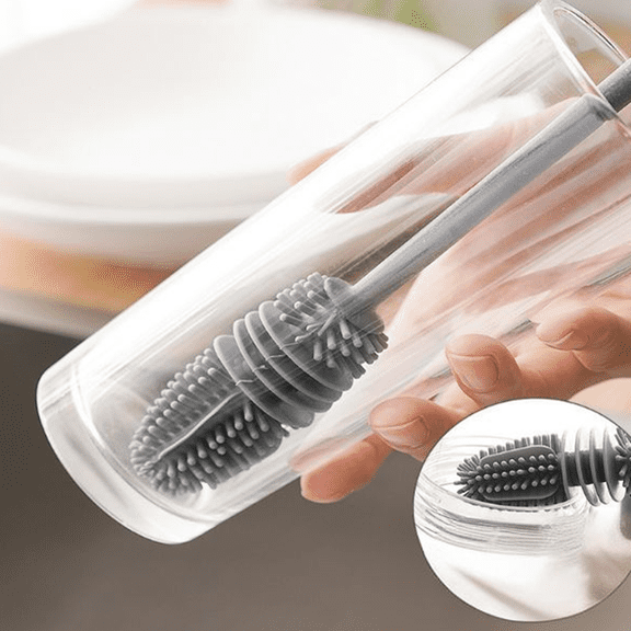 Bxaolu Silicone Soft Bristle Water Bottle Cleaner Brush with Extra Long Handle[14.2"] for Flasks, Tumbler, Glassware, Sports Bottles, Baby Bottles, Vases, Narrow Neck, Gray