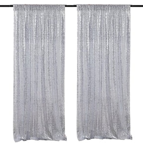 Bxaolu Silver Sequin Backdrop 2 Panels 2FTx8FT Christmas Party Backdrop Curtains Glitter Photo Background for Wedding Birthday Stage Decorations