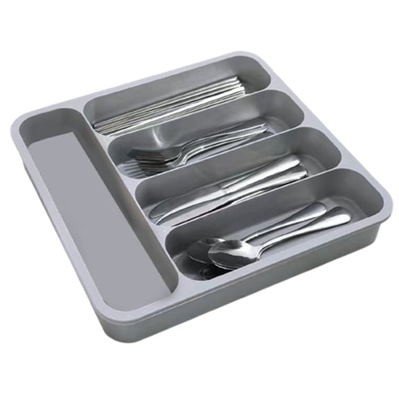 Bxaolu Silverware Drawer Organizer, 5-Compartment&nbsp;Expandable Utensil Tray for Kitchen, BPA Free Flatware and Cutlery Holder, Adjustable Plastic Storage for Spoons Forks Knives, Gray