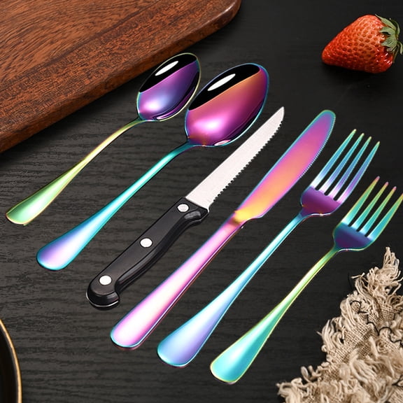 Bxaolu Silverware Set, 6 Piece Premium Stainless Steel Flatware Set for 6, Heavy Duty Silverware Cutlery Sets with Knife, Spoons and Forks Set, Dishwasher Safe - Multicolor