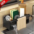 thumbnail image 1 of Bxaolu Sink Caddy, Kitchen Sink Organizer with Sponge Holder and Drain Hole, Quick Drying, Plastic Kitchen Caddy Organizer for Sponges, Brushes & Soap, Black, 1 of 8
