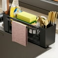 thumbnail image 1 of Bxaolu Sink Caddy Sponge Holder for Kitchen with Brush Holder and Self Drain Tray, Rustproof Kitchen Sink Organizer with Towel Rack for Sponge, Soap Dispenser Storage Accessories,(Plastic, Black), 1 of 7