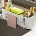 thumbnail image 1 of Bxaolu Sink Caddy Sponge Holder for Kitchen with Brush Holder and Self Drain Tray, Rustproof Kitchen Sink Organizer with Towel Rack for Sponge, Soap Dispenser Storage Accessories,(Plastic, Beige), 1 of 6