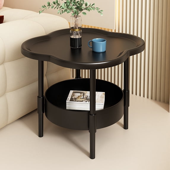 Bxaolu Small End Table, 2 Tier Side Table with Storage Basket, Mini Sofa Side Table, Small Nightstand for Living Room Bedroom, Black