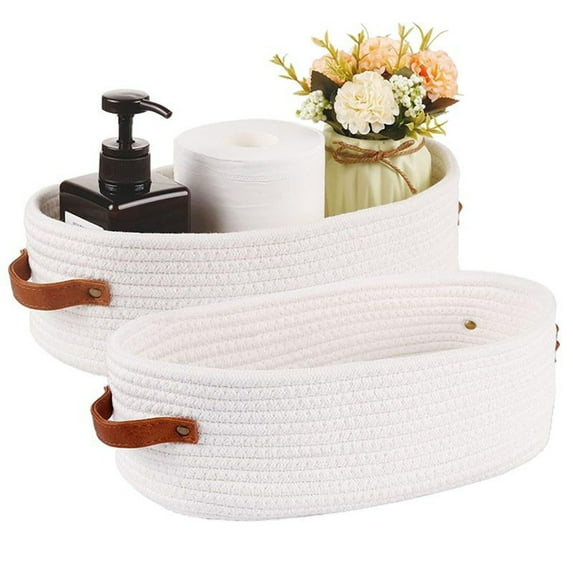 Bxaolu Small Storage Basket for Shelves, Woven Basket for Organizing, Durable & Skin-Friendly Cube Shelf Closet Organizer Bins, Toy Storage Organizers Bin, Modern Home Decor with Handles,White