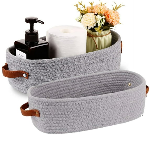 Bxaolu Small Storage Basket for Shelves, Woven Basket for Organizing, Durable & Skin-Friendly Cube Shelf Closet Organizer Bins, Toy Storage Organizers Bin, Modern Home Decor with Handles,Gray