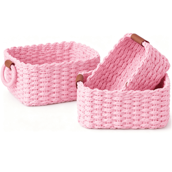 Bxaolu Small Wicker Baskets, 3 PCS Paper Rope Baskets for Shelves, Pink Small Baskets, 3 Sizes Woven Baskets for Organizing, Decorative Storage Baskets for Bedroom and Bathroom