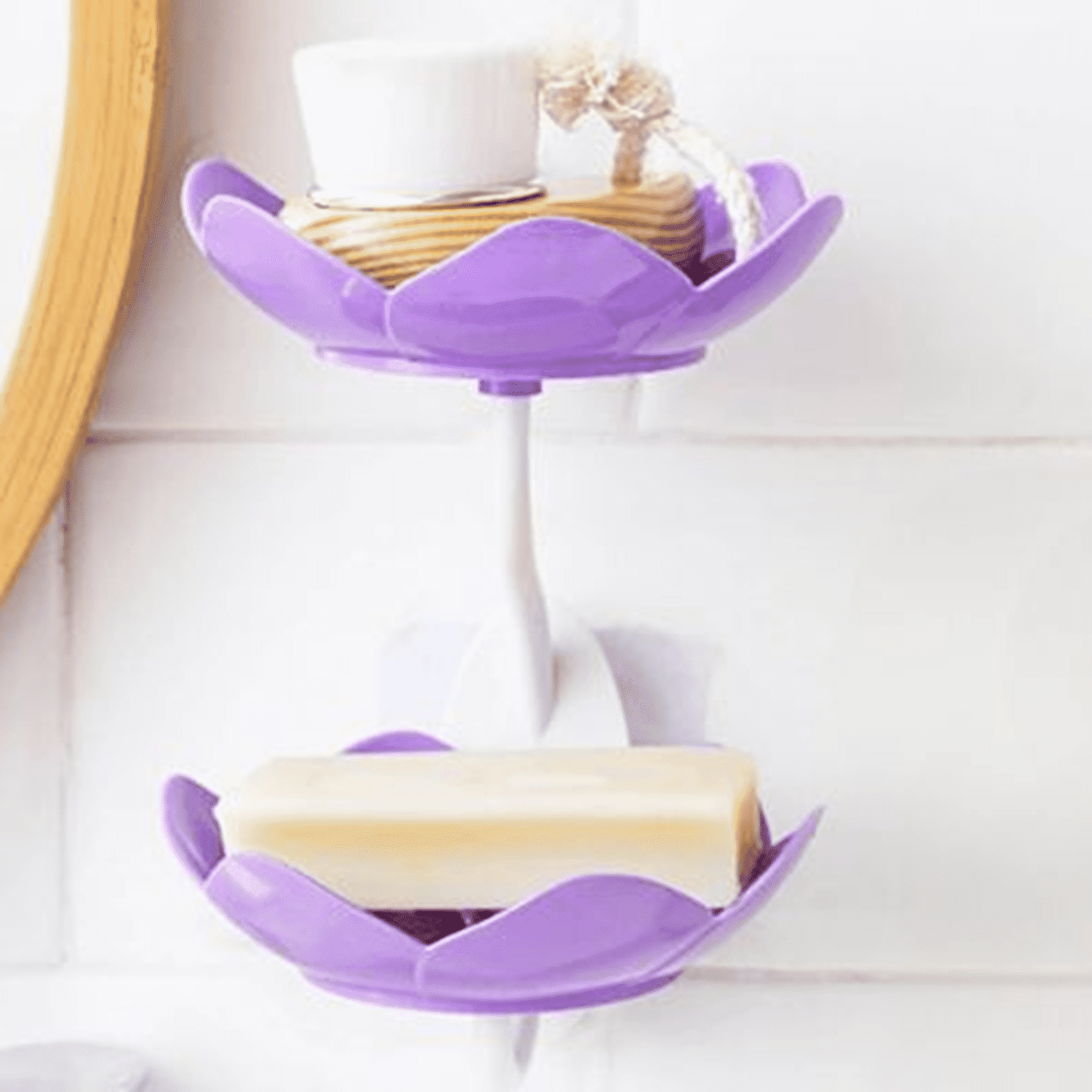 Bxaolu Soap Dish Holder for Shower Double Layer Cute Lotus Shape ...