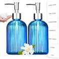 thumbnail image 1 of Bxaolu Soap Dispenser - 2 Pack, 13.5 Oz Clear Vertical Stripe Glass Refillable Hand Soap Dispensers with Rust Proof Pump, Lotion Dispensers for Kitchen, Bathroom(Blue), 1 of 7