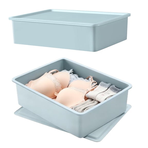 Bxaolu Sock Drawer Organizer [1 Pack] Underwear Organizer, Stackable Plastic Storage Bin with Lids for Garage, Closet, Storage Box for Clothes, Socks, Blue