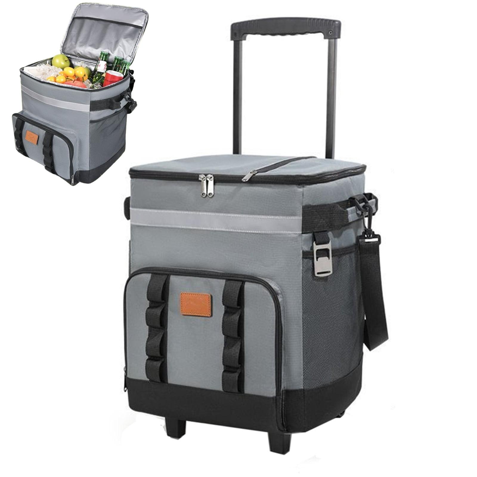 Bxaolu Soft Cooler with Wheels, 60-Can(35L) Wheeled Cooler with Handle, Leak Proof Rolling Cooler Insulated Bag with Cart, Collapsible Rolling Ice Chest for Beach Picnic Camping Grocery, Gray