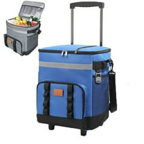 Bxaolu Soft Cooler with Wheels, 60-Can(35L) Wheeled Cooler with Handle, Leak Proof Rolling Cooler Insulated Bag with Cart, Collapsible Rolling Ice Chest for Beach Picnic Camping Grocery, Blue