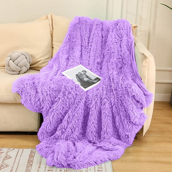 Bxaolu Soft Fluffy Throw Blanket Decorative Blankets for Couch Sofa, Home Decor Sherpa Fleece Cozy Fuzzy Plush Thick Warm Faux Fur Decorations, Gifts for Women, 51"x63", Purple