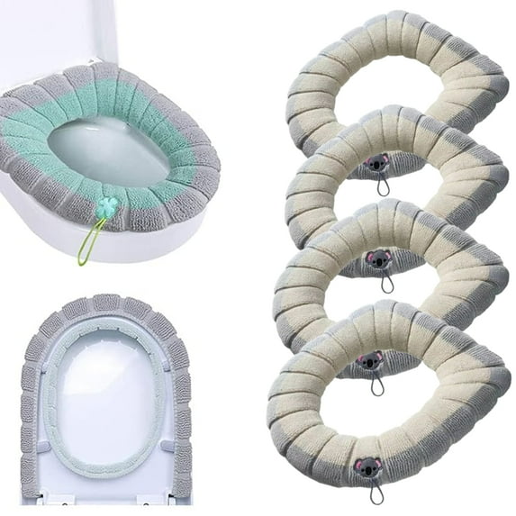 Bxaolu Soft Toilet Seat Cover Pads, Bathroom Thicker Warmer Stretchable Washable Cloth Toilet Seat Cover Pads 4PCS