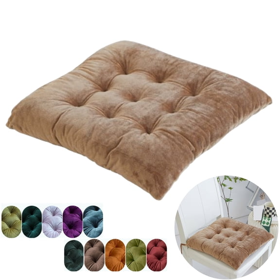 Bxaolu Soft Velvet Chair Pads with Ties - 16x16 Seat Cushion for Dining & Office Chairs - Non-Slip, Comfortable, Washable - Khaki Velvet Chair Pad for Hardwood Floors