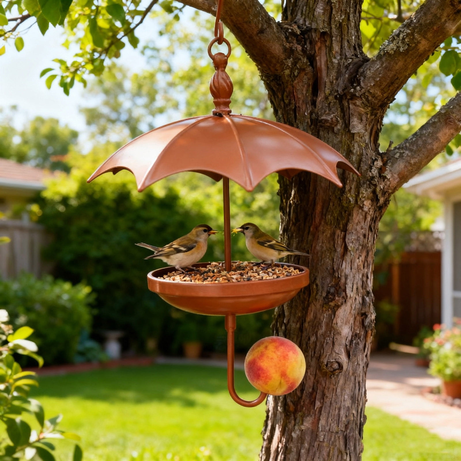 Bxaolu Solar Bird Feeders for Outdoors - Vintage Metal Small Wild Bird Feeder for Outside Hanging, Gift Ideas for Garden Yard Seeds, Khaki