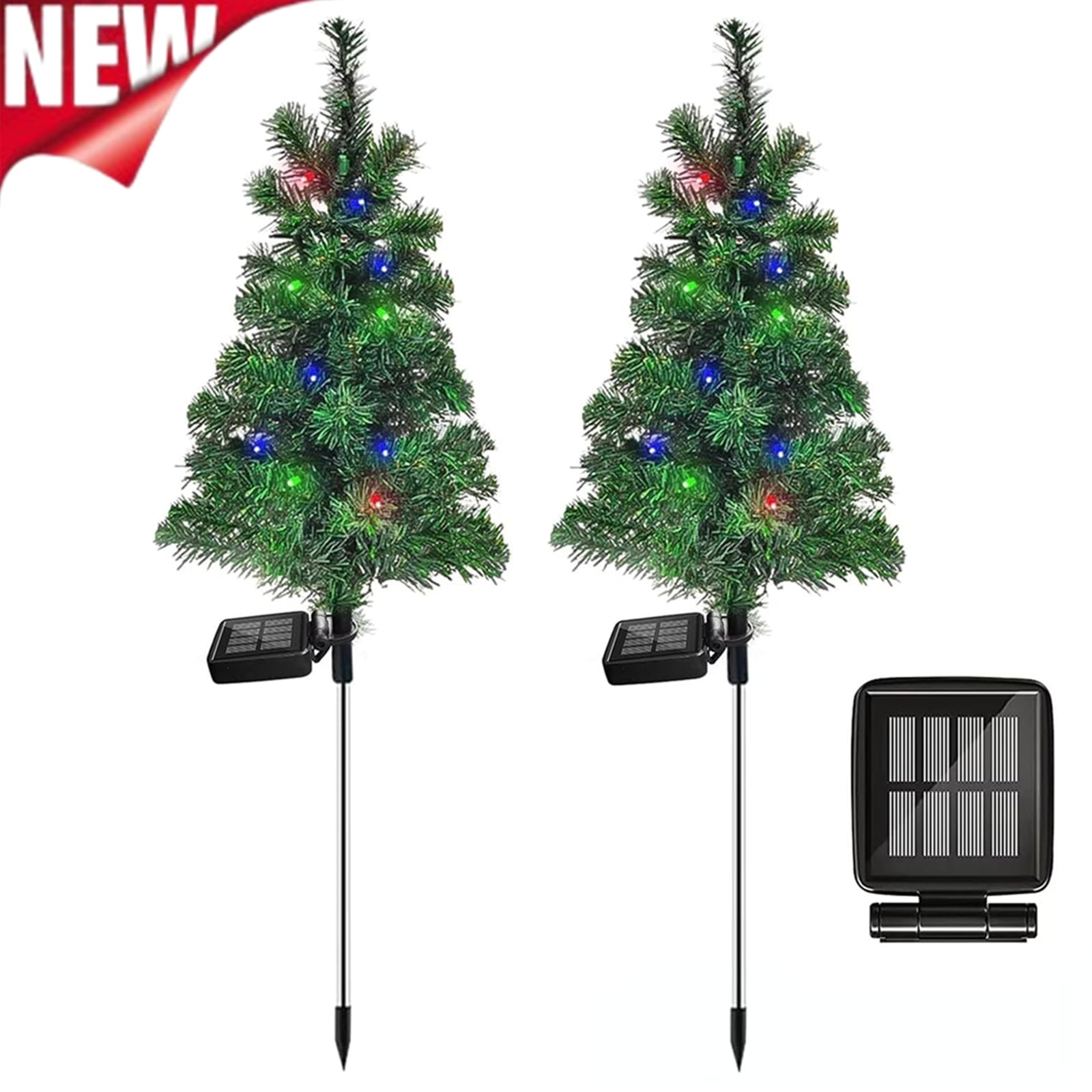 Bxaolu Solar Christmas Tree Garden Stake Lights Waterproof Christmas Decorations Tree Lights Outdoor Xmas Tree Light Christmas Décor Pathway Lights Patio Yard (2pcs)