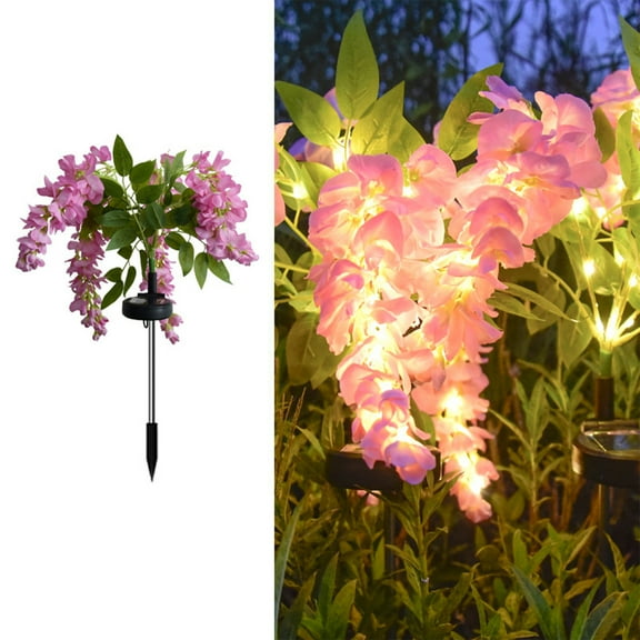 Bxaolu Solar Garden Lights, Artificial Wisteria Solar Lights, Solar Flower Lights Outdoor Waterproof Landscape Light for Garden Yard Pathway Patio Grave Cemetery Decoration, Pink