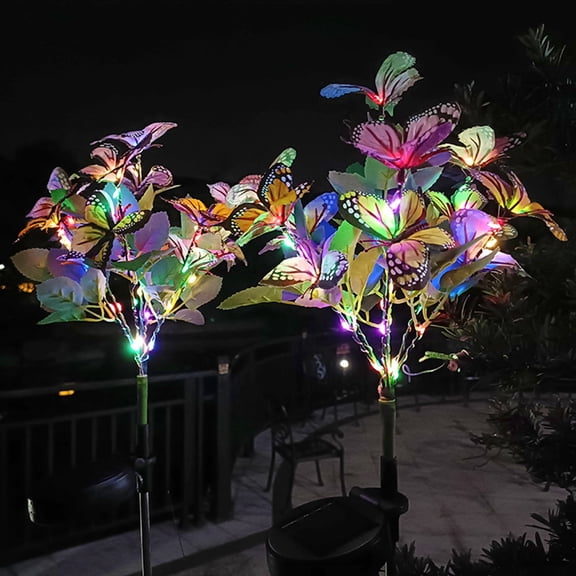 Bxaolu Solar Garden Lights Outdoor Waterproof Decorative Solar Lights Outdoor 2 Pack with 32 LED Butterfly Flower Garden Decor Yard Patio Lawn, Gifts for Mother's Day Mom Women