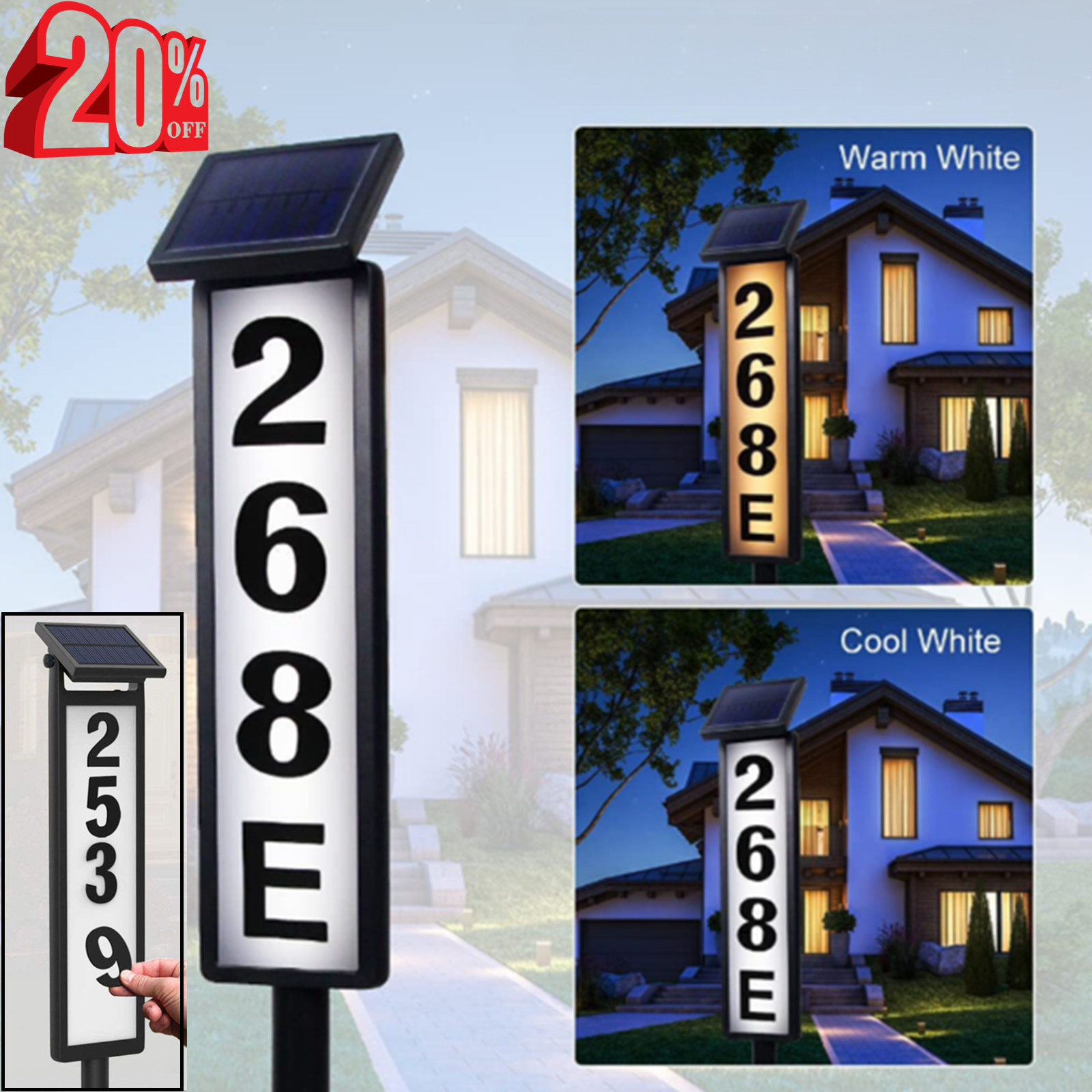 Personalized Solar Address Sign – Custom Lighted House Numbers For Yard & Door | 15x29cm Black