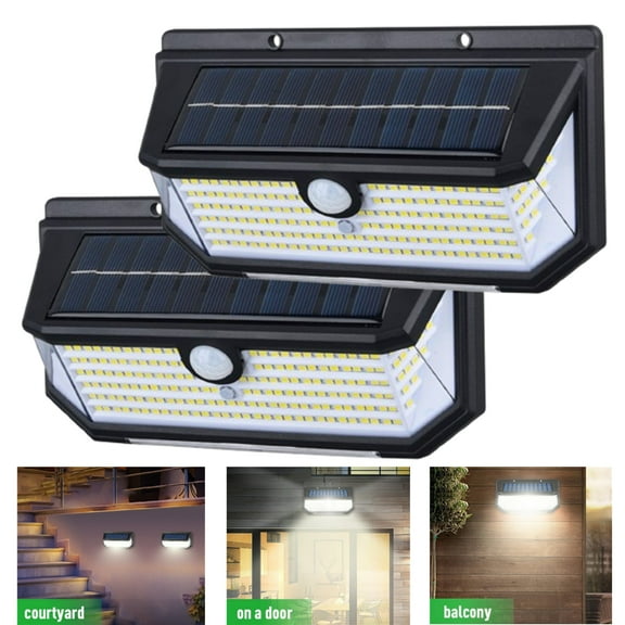 Bxaolu Solar Outdoor Lights, 218 LED with Motion Sensor and 2 Modes, IP65 Waterproof Wide Angle Light, Easy-to-Install Intelligent Security Wireless Wall Lights for Patio, Garden, Fence(2 Pack)