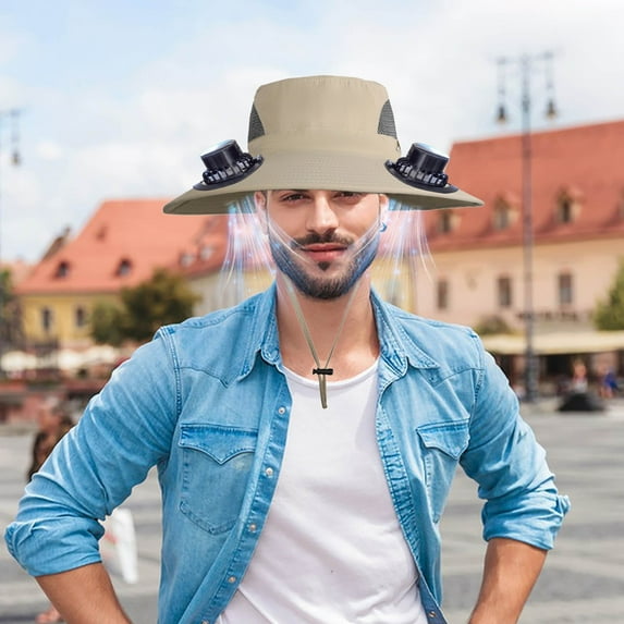 Bxaolu Solar Powered Fan Hat with 2 Removable Fans, Wide Brim Sun Hat for Outdoor Fishing, Hiking Gardening, USB Solar Charging (Free Black Mask, White)
