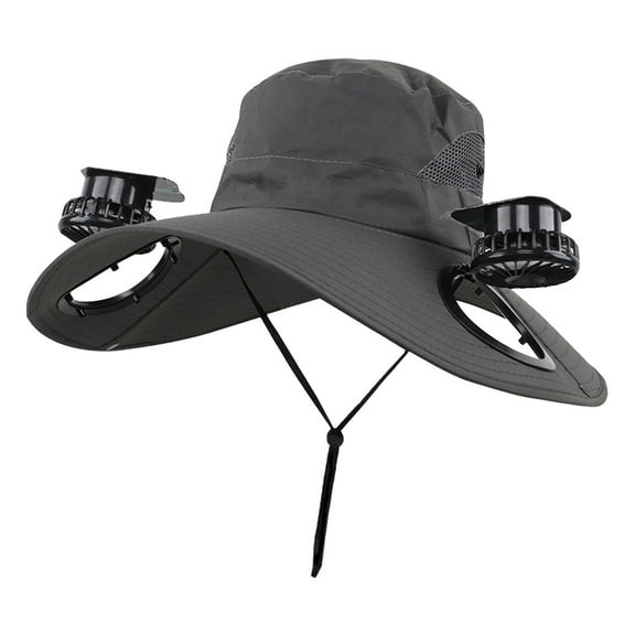 Bxaolu Solar Powered Fan Hat with 2 Fans Wide Brim Sun Hat for Outdoor Fishing, Hiking Gardening, USB Solar Charging, Dark Gray
