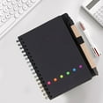 thumbnail image 1 of Bxaolu Spiral Notebook with Pen in Holder, Sticky Notes, Page Marker Colored Index Tabs Flags, 4.7"x5.9" Kraft Paper Cover A6 Small Pocket Notebooks (Black), 1 of 9