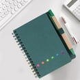 thumbnail image 1 of Bxaolu Spiral Notebook with Pen in Holder, Sticky Notes, Page Marker Colored Index Tabs Flags, 4.7"x5.9" Kraft Paper Cover A6 Small Pocket Notebooks (Green), 1 of 9