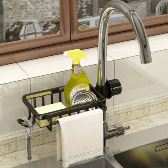 Bxaolu Sponge Drain Rack, Faucet Storage Rack, kitchen Sink Storage Rack, Bathroom Storage Rack, Shelf Hanging Over The Faucet, Stainless Steel Hanging Storage Rack for Bathroom, Scrubbers, Soap