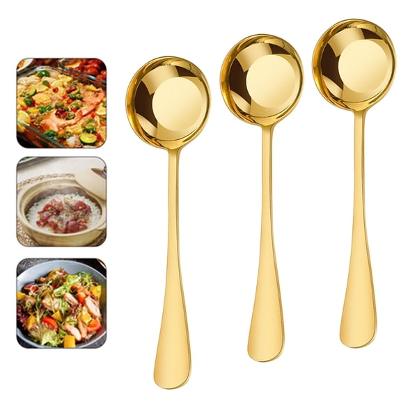 Bxaolu Stainless Steel Dishwasher Safe Dinner Spoon with Round Edge, Large Tablespoons, 7.36 inches, 1Pack, Gold