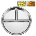 thumbnail image 1 of Bxaolu Stainless Steel Divided Plates, 3 Sections Unbreakable Dinner Plates, Cute Round Shape Divided Plates for Picnic, Lunch, Camping (Silver, 9.1in), 1 of 7