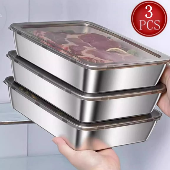 Bxaolu Stainless Steel Food Containers, Meal Prep Container, Bacon Cheese Container for Refrigerator, Stainless Steel Containers with Lids Fruit Lunch Storage, 3 Pack (2200ML)