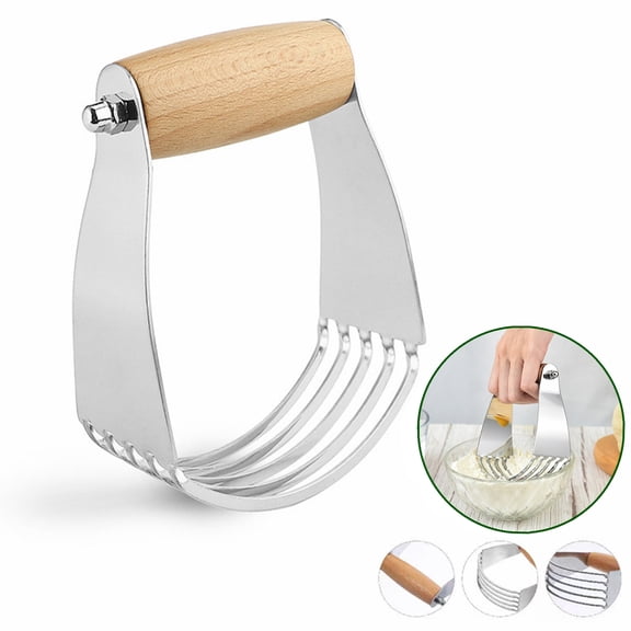 Bxaolu Stainless Steel Pastry Cutter Tool for Baking - Heavy Duty Dough Blender - Butter & Dough Cutter Tool with Wood Grip - Pastry Blender for Easy Mixing - Dishwasher Safe - Silver