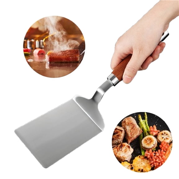 Bxaolu Stainless Steel Spatula Turner, Heavy Duty Metal Griddle Spatula for Cast Iron, Kitchen Flipper for Turning Serving, Beveled Edge & Wooden Handle, Great for Egg, Pancake, Fish, Cake, Burger