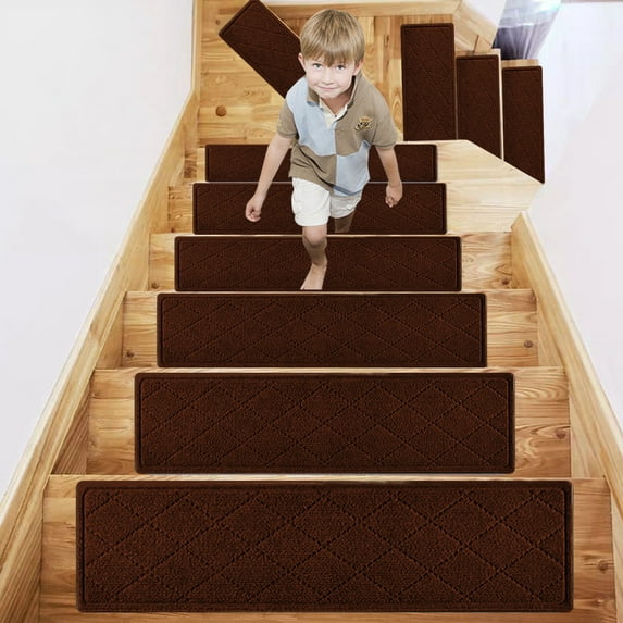 Bxaolu Stair Treads Carpet Non-Slip Indoor Wood Stair Treads Rugs Anti Moving Modern Stair Runners Safety for Dogs, 8" X 30", Cofee