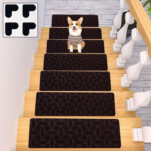 Bxaolu Stair Treads for Wooden Steps 4pcs - 8x30in Carpet Stairs Runner Indoor Non-Slip Stair Mats for Elders and Pets
