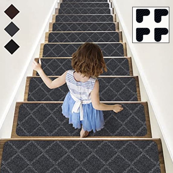 Bxaolu Stair Treads for Wooden Steps 4pcs - 8x30in Carpet Stairs Runner Indoor Non-Slip Stair Mats for Elders and Pets