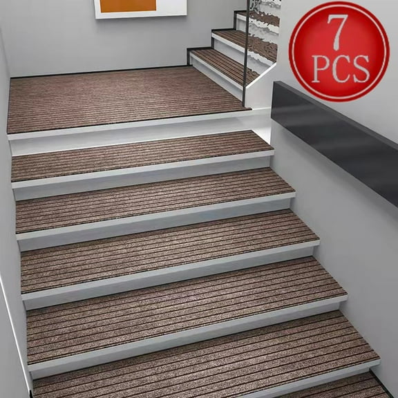 Bxaolu Stair Treads for Wooden Steps, Non-Slip Stairs Carpet Tape Peel and Stick with Double Adhesive Tape Set of 7 Stripe - 30" x 8", Brown