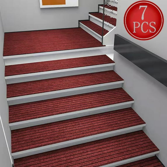 Bxaolu Stair Treads for Wooden Steps, Non-Slip Stairs Carpet Tape Peel and Stick with Double Adhesive Tape Set of 7 Stripe - 30" x 8", Red