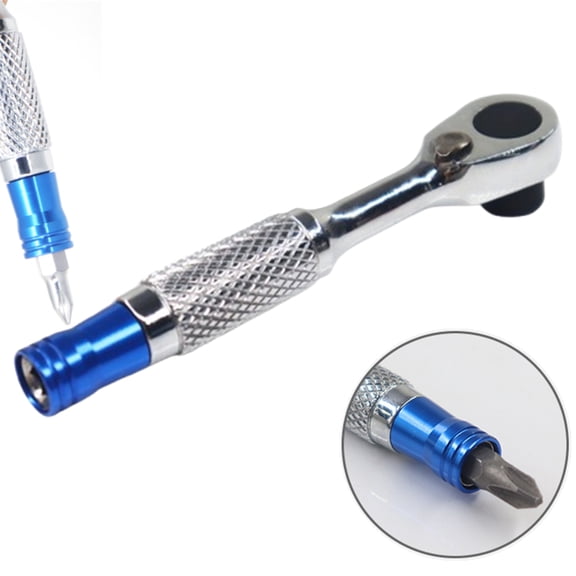 Bxaolu Stubby Ratchet, Mini 1/4 Inch Ratchet Wrench, Reversible 72 Tooth, Tight Spaces, Quick Release - Silver