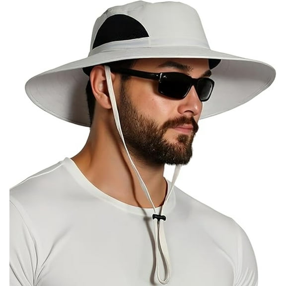 Bxaolu Sun Hat for Men Sun Protection Wide Brim Bucket Hat Winproof Breathable Packable Boonie Hat for Fishing Hiking, Gray
